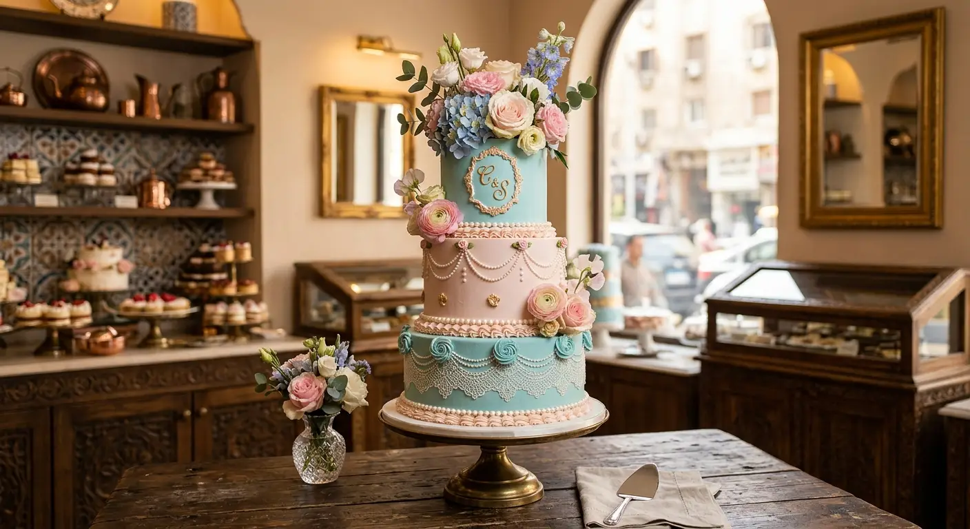 Luxury celebration cake in Tiffany Blue and Pink